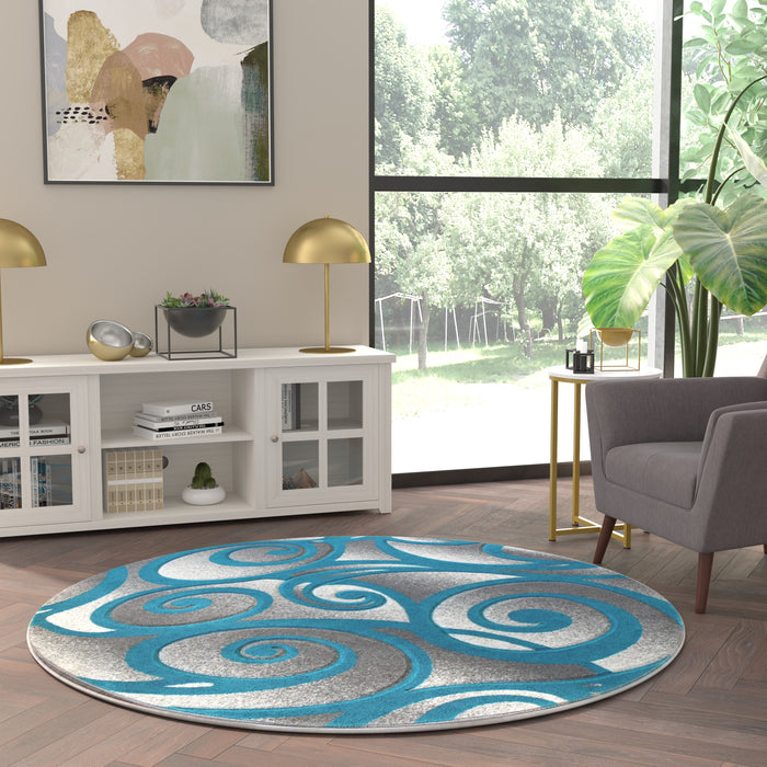 Aella Olefin Accent Rug with Modern Swirl Sculpted Design with Natural Jute Backing