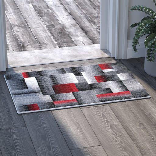 Emma + Oliver Metropolitan 5x5 Round Olefin Accent Rug with Modern  Geometric Pattern in Red, Gray, Black & White with Natural Jute Backing