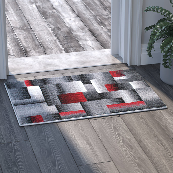 Malaga Modern Cubist Olefin Accent Runner Rug in Gradient Shades with Natural Jute Backing