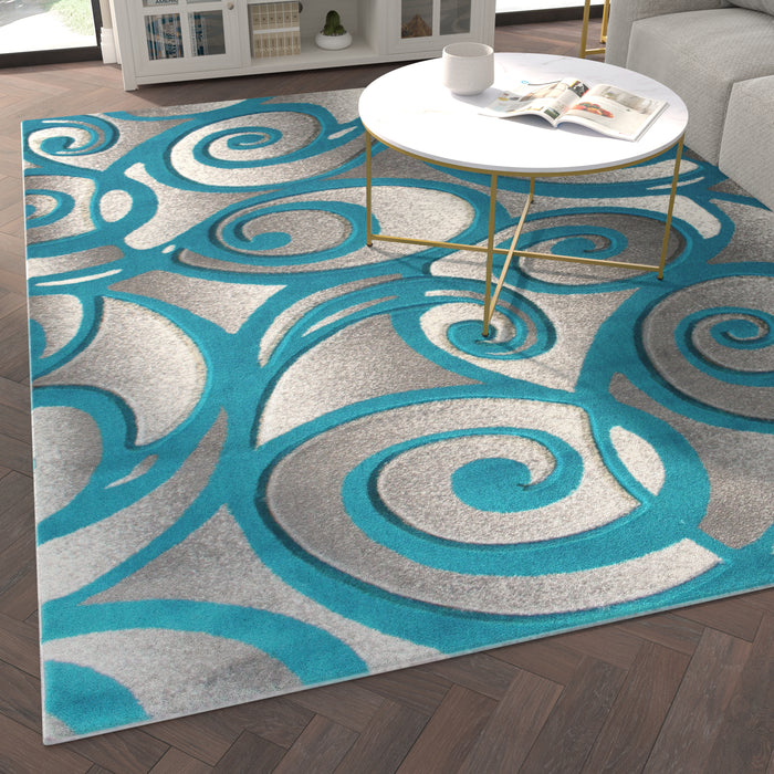 Aella Olefin Accent Rug with Modern Swirl Sculpted Design with Natural Jute Backing