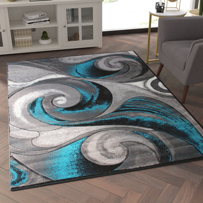 Avisa Modern Abstract Olefin Accent Rug with Sculpted Wave Design and Natural Jute Backing