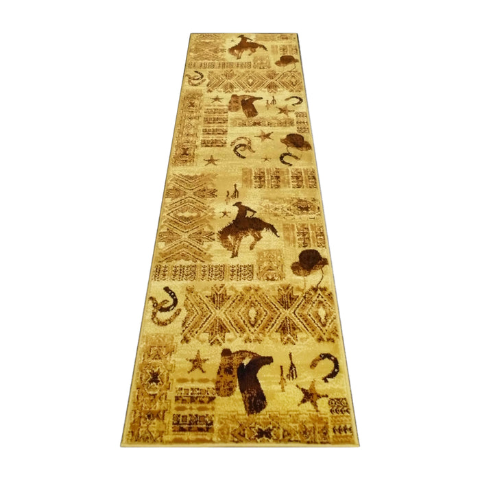 Alamo Western Bucking Bronco and Cowboy Themed Accent Rug with Natural Jute Backing Suitable for Multiple Flooring Types