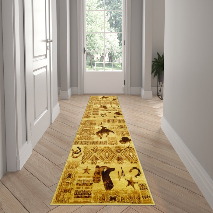 Alamo Western Bucking Bronco and Cowboy Themed Accent Rug with Natural Jute Backing Suitable for Multiple Flooring Types