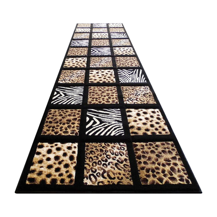 Serengeti Animal Print Olefin accent Rug with Raised Cheetah, Leopard, Zebra and Giraffe Print Squares