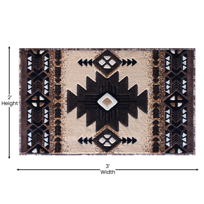 Santa Fe Olefin Accent Rug with Complementary Southwestern Pattern and Jute Backing