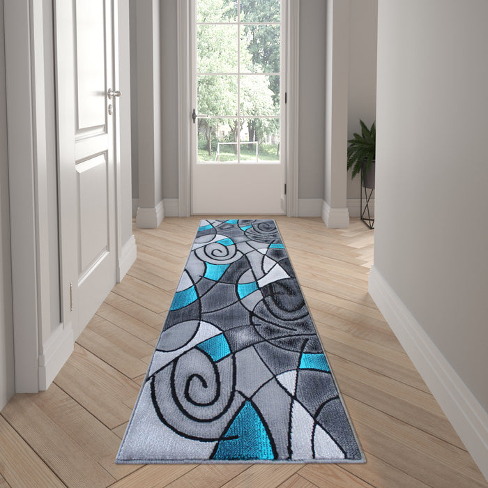 Urbane Contemporary Abstract Geometric Olefin Accent Rug in Gradient Shades with Natural Jute Backing