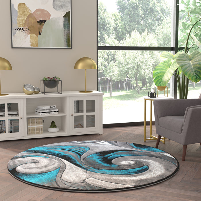 Avisa Modern Abstract Olefin Accent Rug with Sculpted Wave Design and Natural Jute Backing