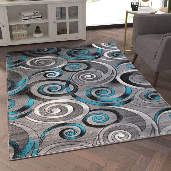 Mira Contemporary Olefin Accent Rug with Modern Swirl Design and Natural Jute Backing