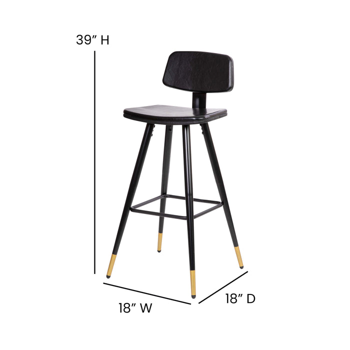 Set of 2 Commercial Grade LeatherSoft Barstools with Gold Tipped Iron Legs