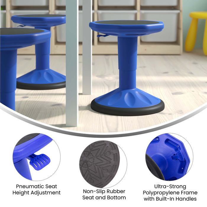 Saylor Height Adjustable Active Motion Stool for Kids with Weighted Rubber Non-Slip Bottom in Blue