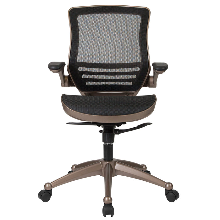 Mid-Back Transparent Mesh Executive Swivel Office Chair with Flip-Up Arms