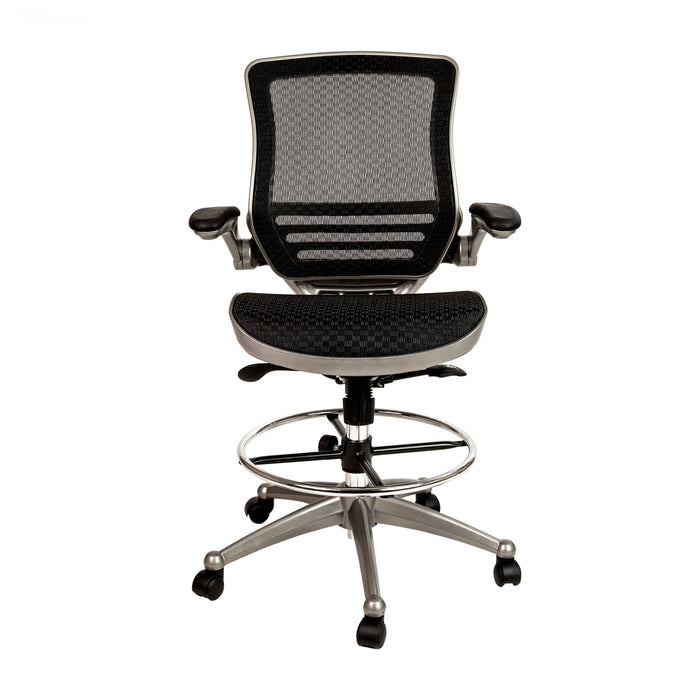 Mid-Back Transparent Mesh Drafting Chair with Flip-Up Arms