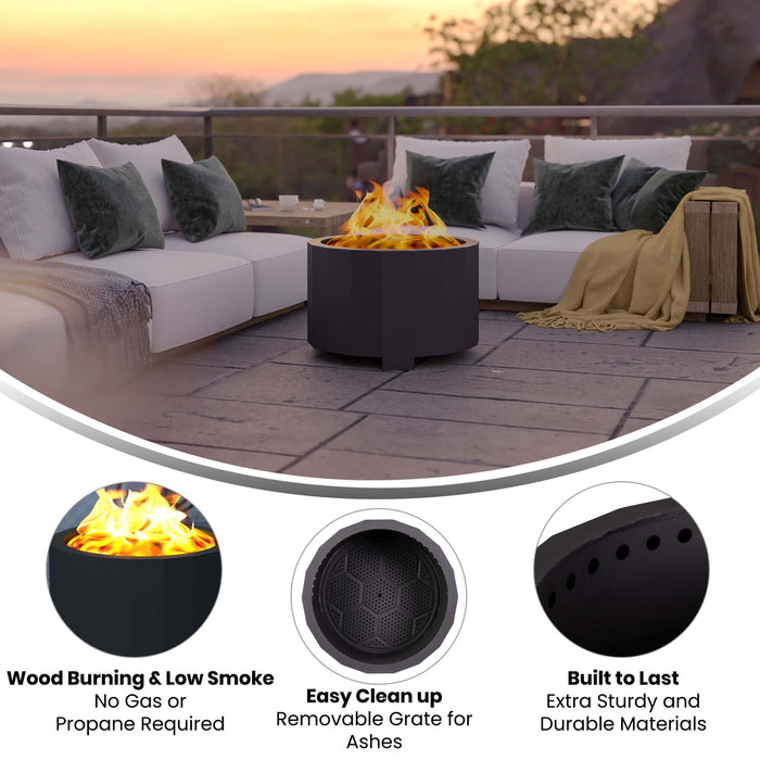 Hestia Steel Portable Smokeless Wood Burning Firepit with Waterproof Cover for Outdoor Use