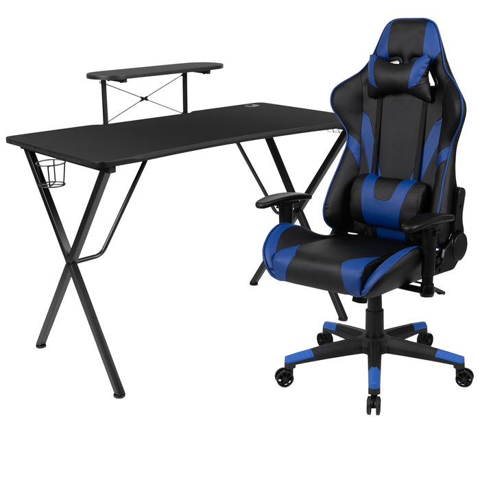 BlackArc Gaming Desk & Chair Set - Cup Holder, Headphone Hook, and Monitor Stand