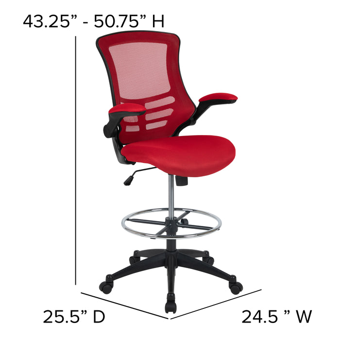 Mid-Back Mesh Ergonomic Drafting Chair with Foot Ring and Flip-Up Arms