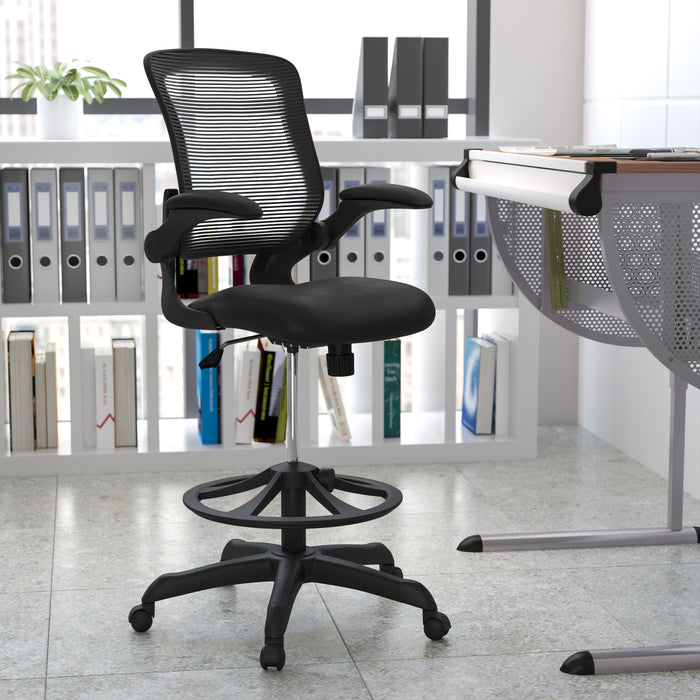 Mid-Back Mesh Ergonomic Drafting Chair with Foot Ring and Flip-Up Arms
