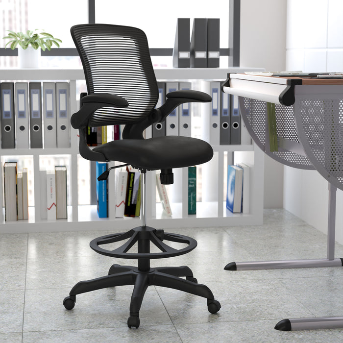Mid-Back Mesh Ergonomic Drafting Chair with Foot Ring and Flip-Up