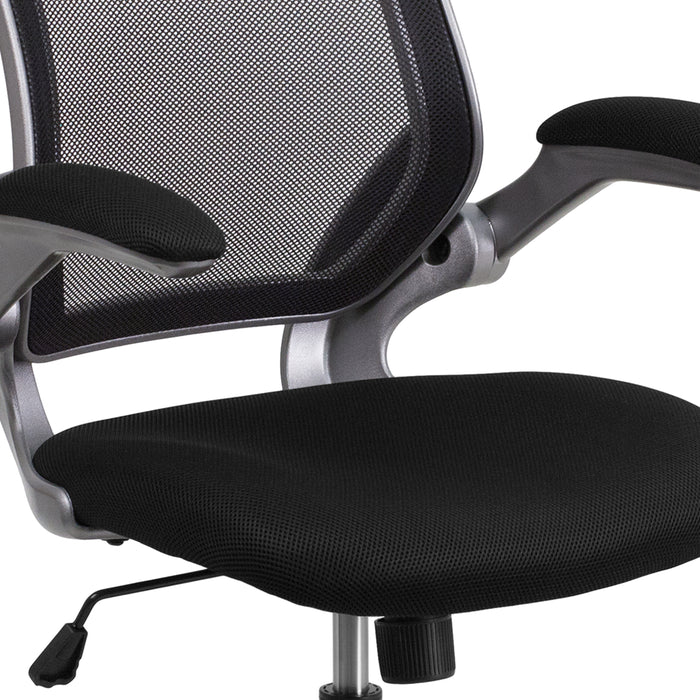 Mid-Back Mesh Swivel Ergonomic Task Office Chair with Gray Frame & Flip-Up Arms