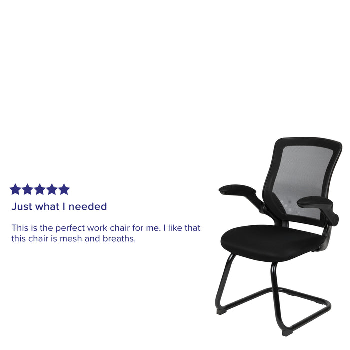 Mesh Sled Base Side Reception Chair with Flip-Up Arms