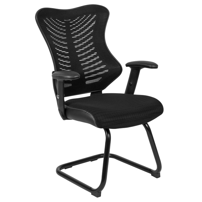 Designer Mesh Sled Base Side Reception Chair with Adjustable Arms