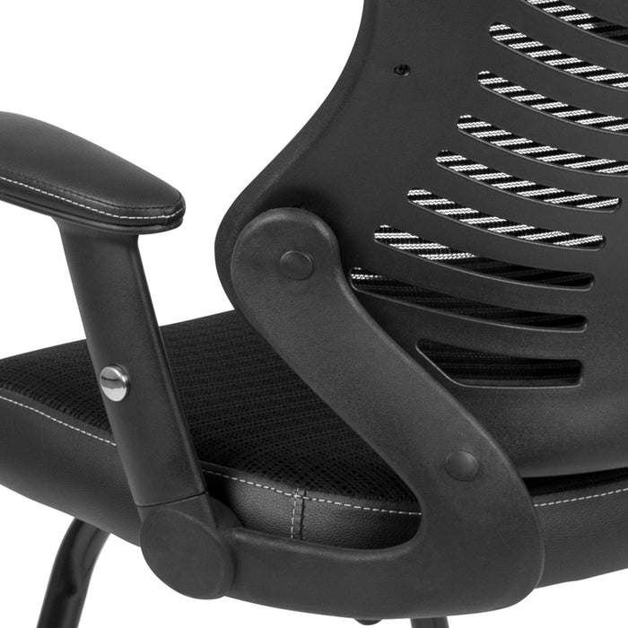 Designer Mesh Sled Base Side Reception Chair with Adjustable Arms