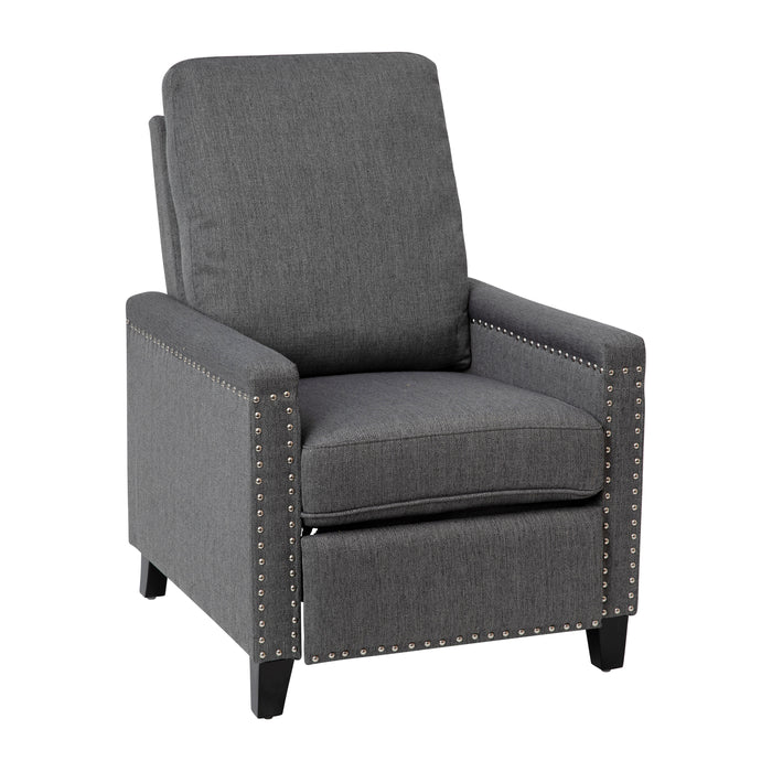 Eltz Fabric Upholstered Push Back Recliner with Nailhead Trim and Pop Out Footrest for Living Room, Den & Bedroom