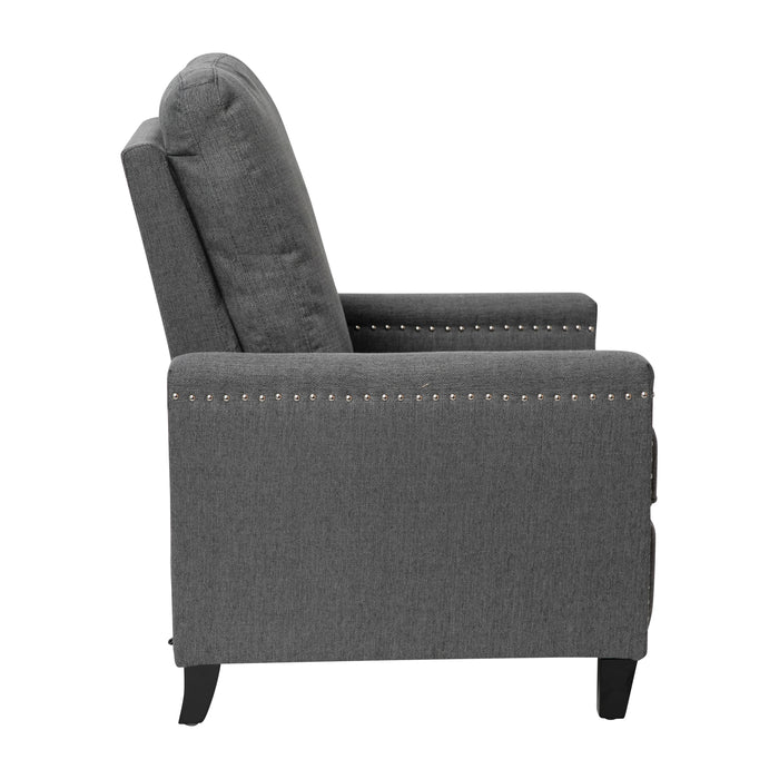 Eltz Fabric Upholstered Push Back Recliner with Nailhead Trim and Pop Out Footrest for Living Room, Den & Bedroom