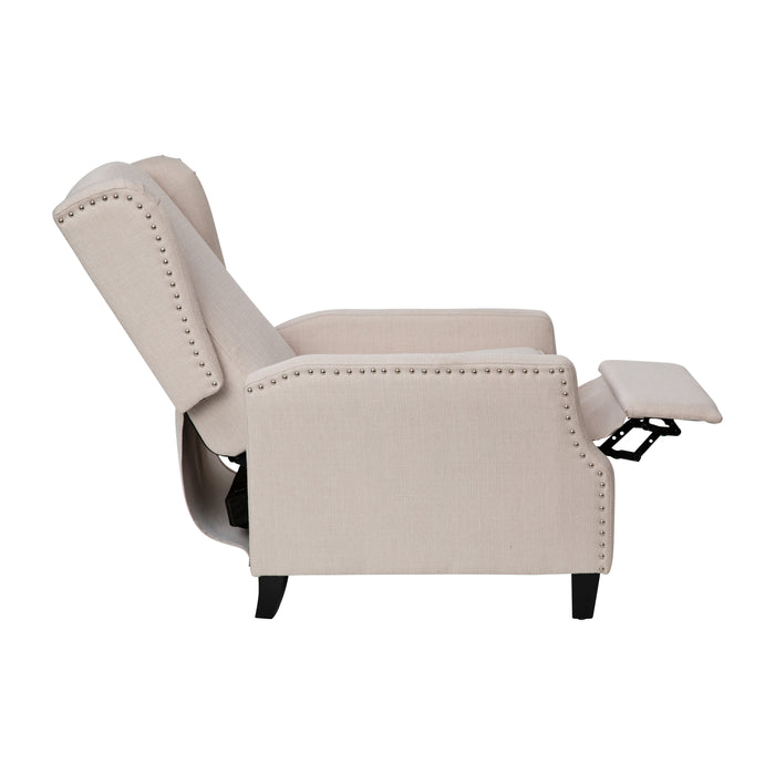 Leeds Fabric Upholstered Easy Push Back Recliner - Classic Wingback Design with Nailhead Accent Trim and Footrest