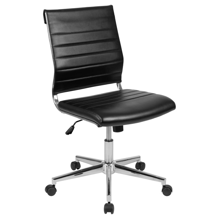 Mid-Back Armless LeatherSoft Ribbed Executive Swivel Office Chair