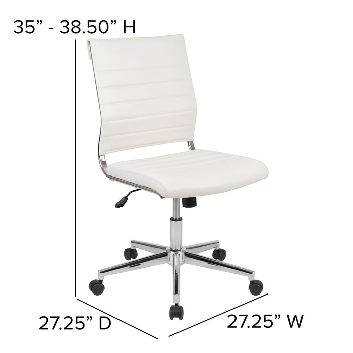 Mid-Back Armless LeatherSoft Ribbed Executive Swivel Office Chair