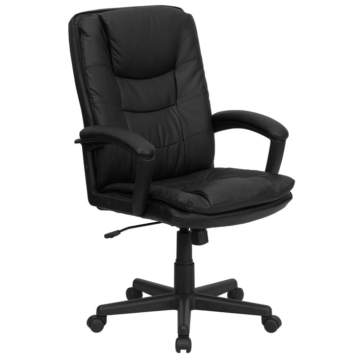 High Back Leather Executive Swivel Office Chair with Layered Padded Seat and Arms