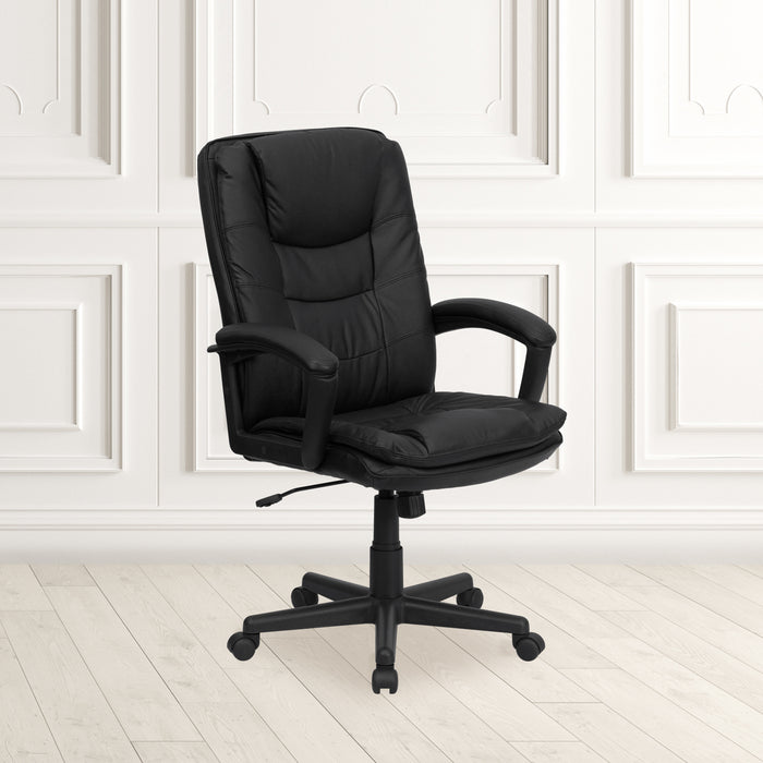 High Back Leather Executive Swivel Office Chair with Layered Padded Seat and Arms