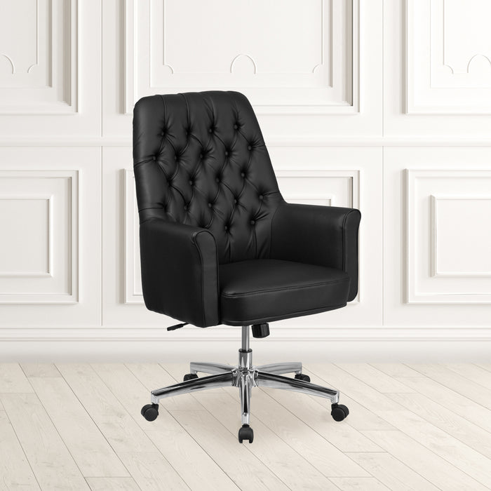 Mid-Back Traditional Tufted LeatherSoft Swivel Office Chair with Arms