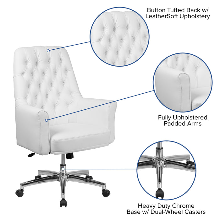 Mid-Back Traditional Tufted LeatherSoft Swivel Office Chair with Arms