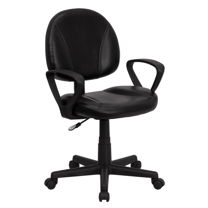 Mid-Back Leather Swivel Ergonomic Task Office Chair with Back Depth Adjustment and Arms
