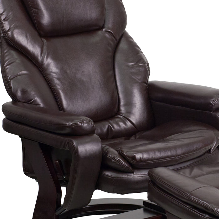 Multi-Position Recliner & Ottoman with Swivel Wood Base