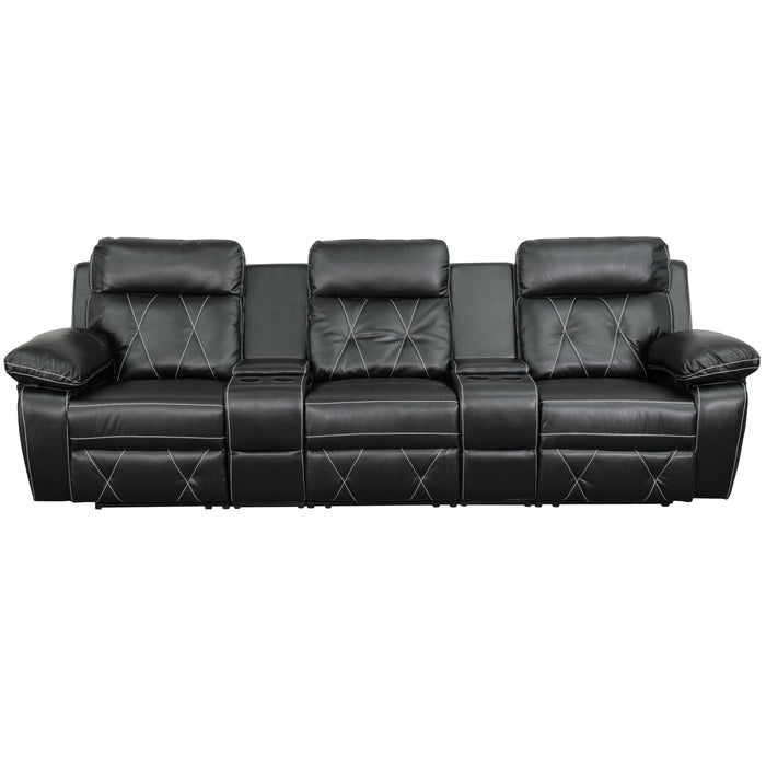 3-Seat Reclining Theater Seating Unit with Straight Cup Holders