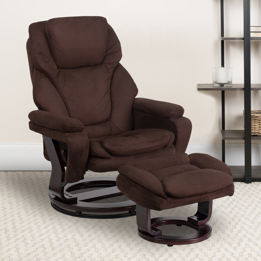 Multi Position Recliner Ottoman with Swivel Wood Base emma and oliver