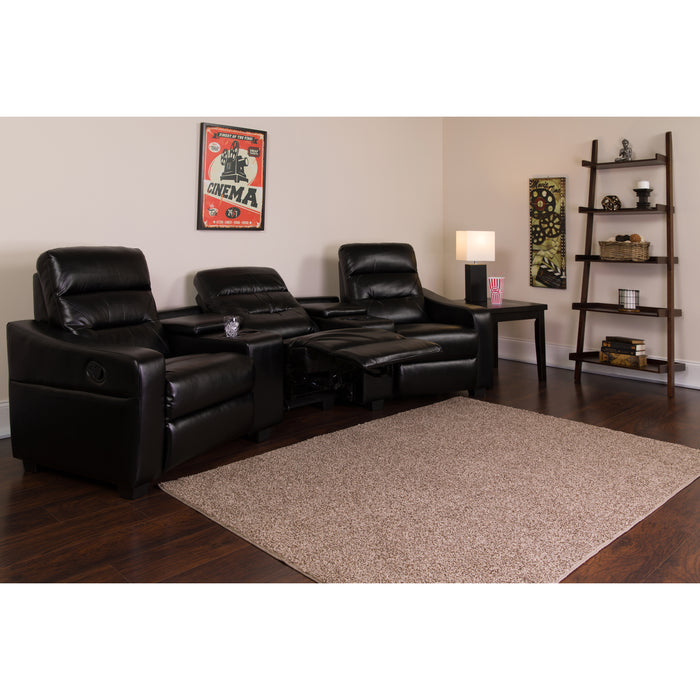 3-Seat Reclining Bustle Back Theater Seating Unit with Cup Holders