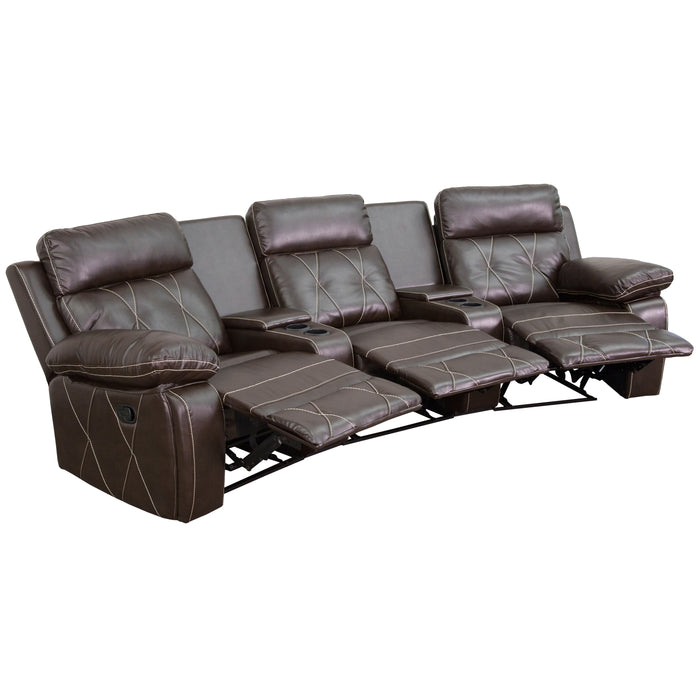 3-Seat Reclining Theater Seating Unit with Curved Cup Holders