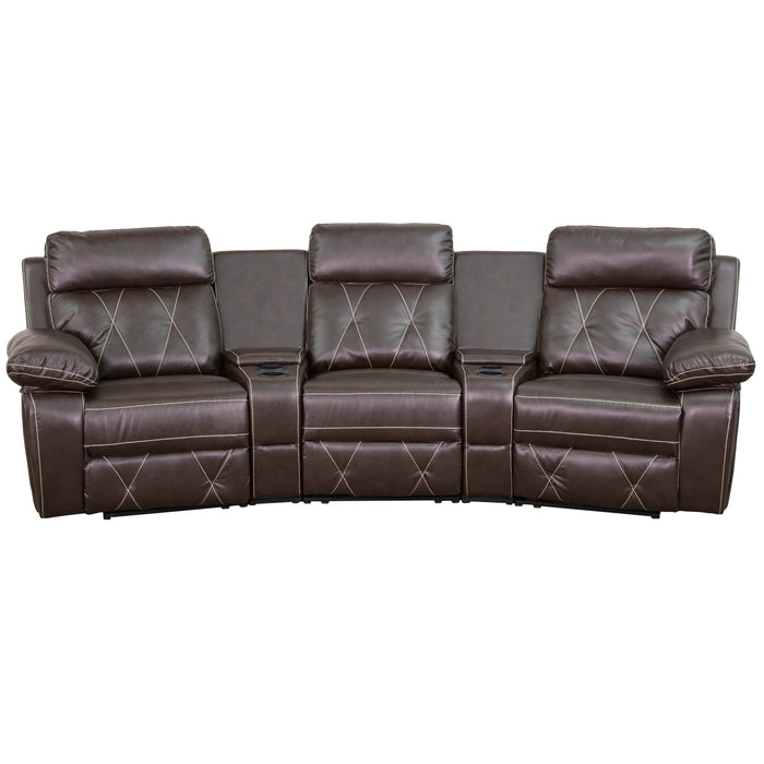 3-Seat Reclining Theater Seating Unit with Curved Cup Holders