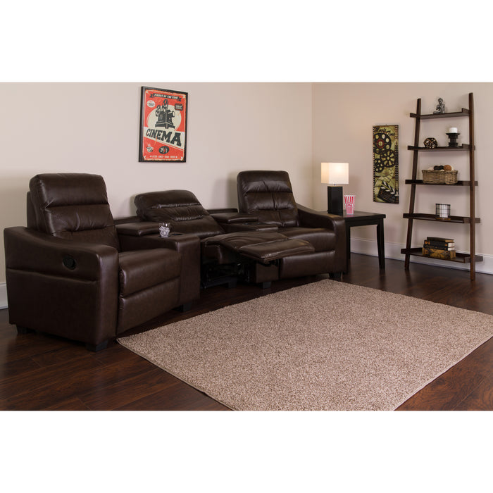 3-Seat Reclining Bustle Back Theater Seating Unit with Cup Holders
