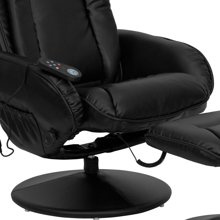 Massaging Multi-Position Plush Recliner with Side Pocket and Ottoman