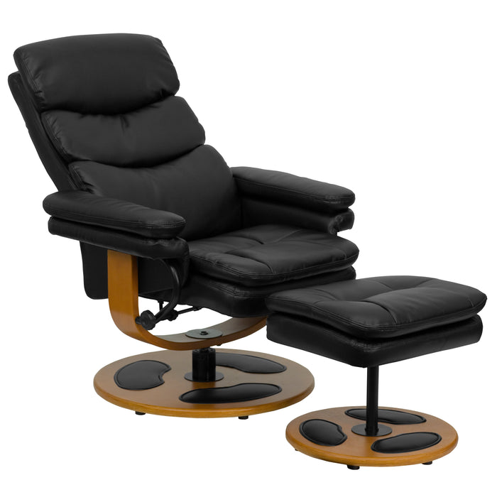 Contemporary Multi-Position Recliner and Ottoman with Wood Base