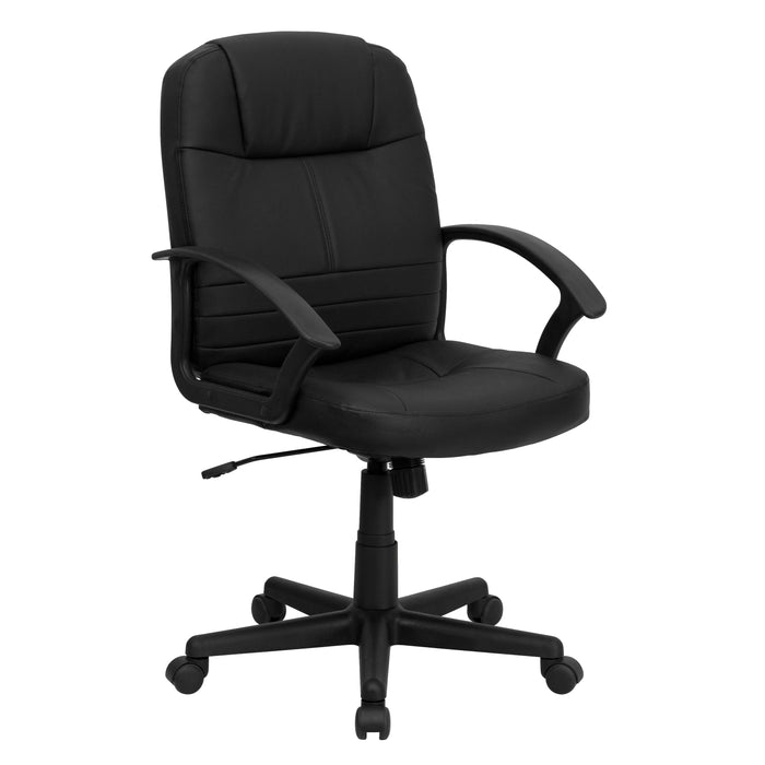 Mid-Back Leather Executive Swivel Office Chair with Rounded Back and Arms