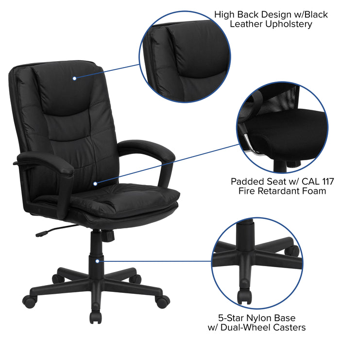 Mid-Back Leather Executive Swivel Office Chair with Rounded Back and Arms