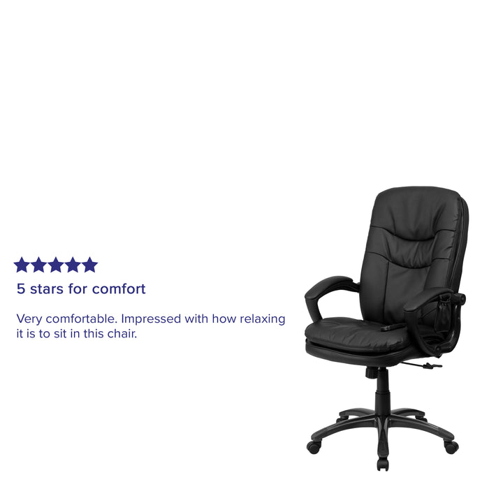 High Back Ergonomic Massaging Leather Executive Swivel Office Chair with Remote Pocket and Arms