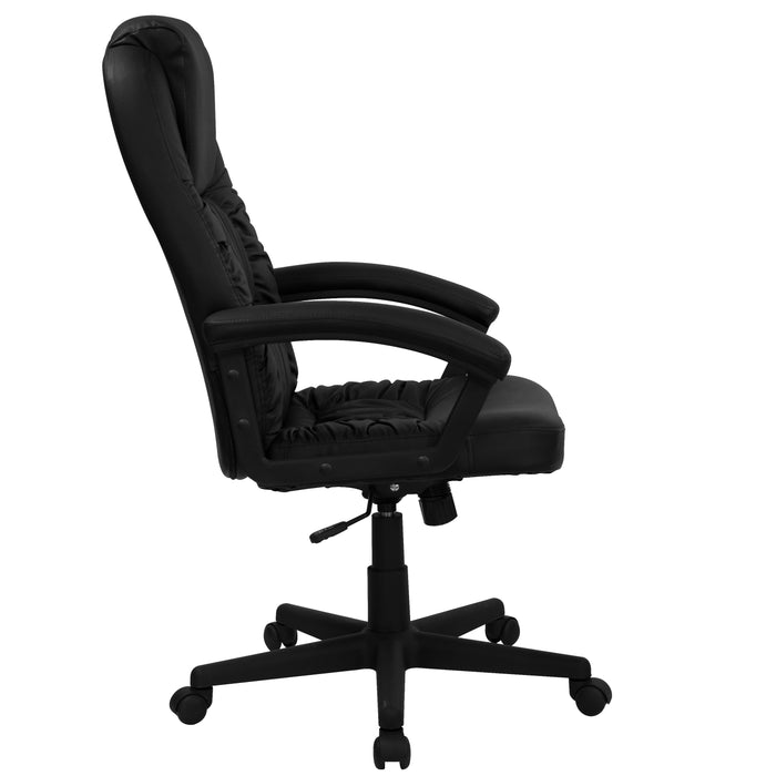 High Back Leather Soft Ripple Upholstered Executive Swivel Office Chair with Padded Arms