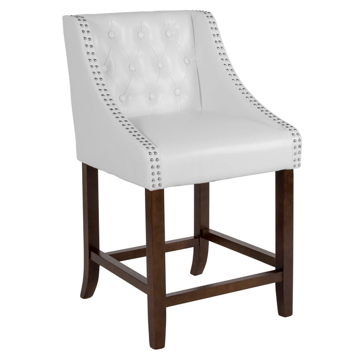 24"H Transitional Tufted Walnut Counter Stool