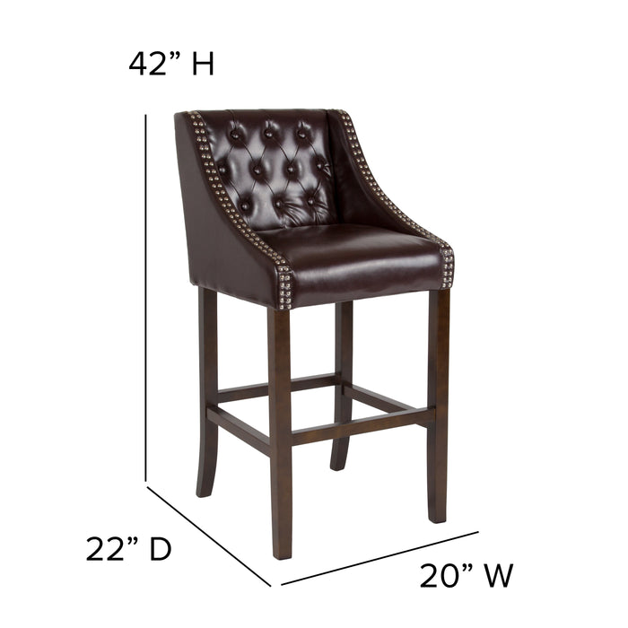 30"H Transitional Tufted Upholstered Walnut Barstool-Accent Nails